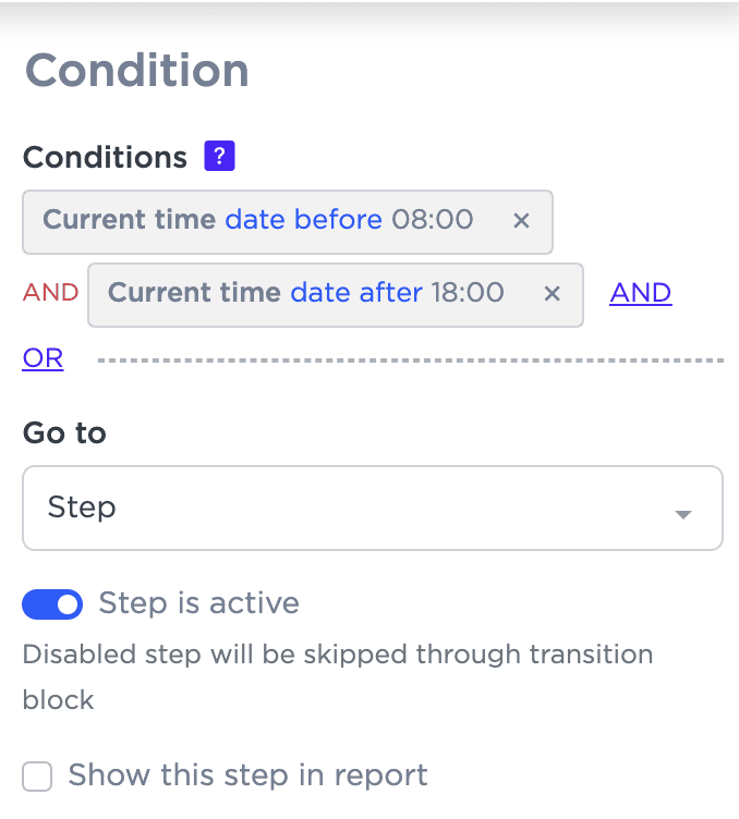 Condiciones compuestas para la transición de pasos.