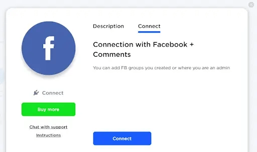 Facebook comments connection window