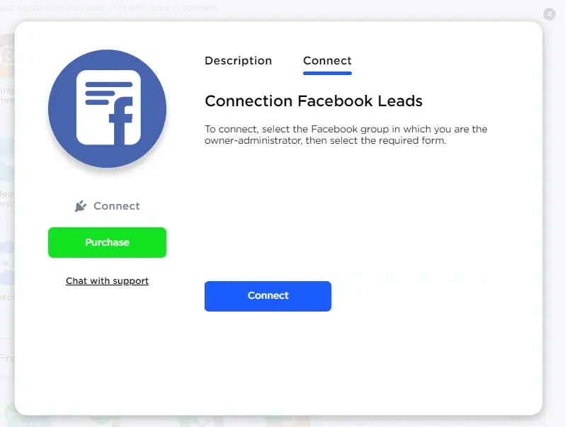 Facebook connection window