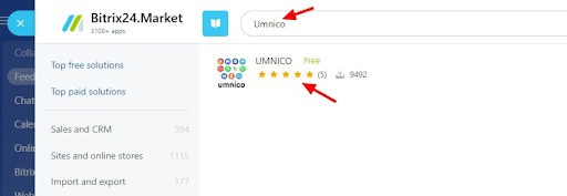 Search for Umnico in Bitrix24