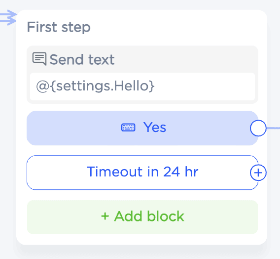 Setting up the initial step in the chatbot builder