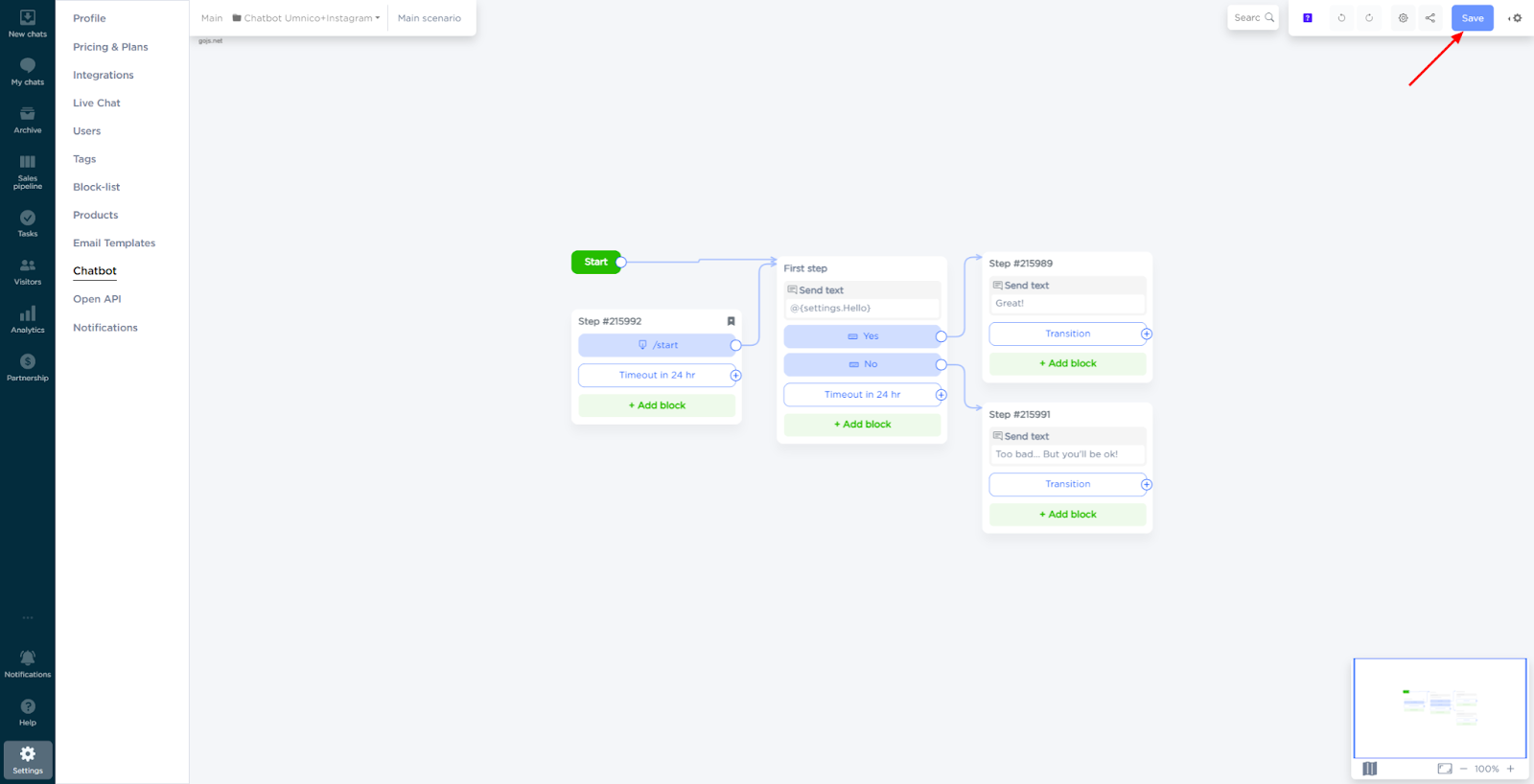 Guardar secuencia de comandos del chatbot