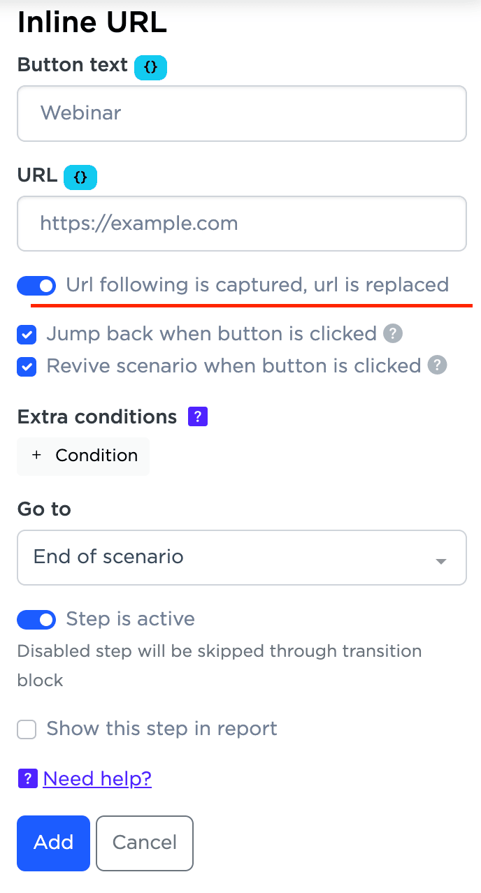 Inline URL settings