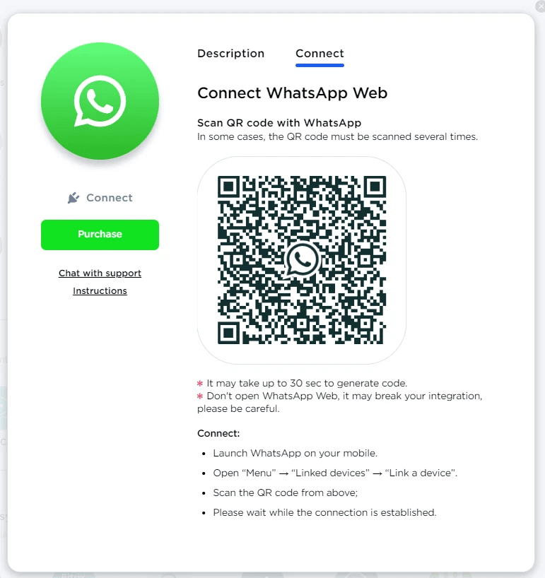 WhatsApp integration set up