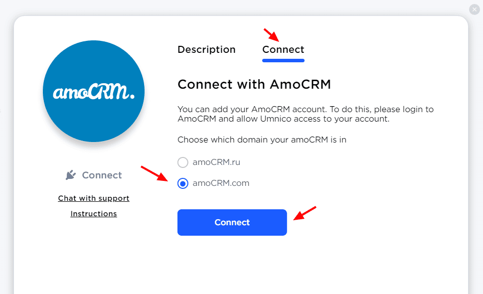 Connect with amoCRM