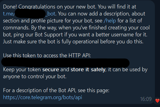 Token API de un bot de Telegram