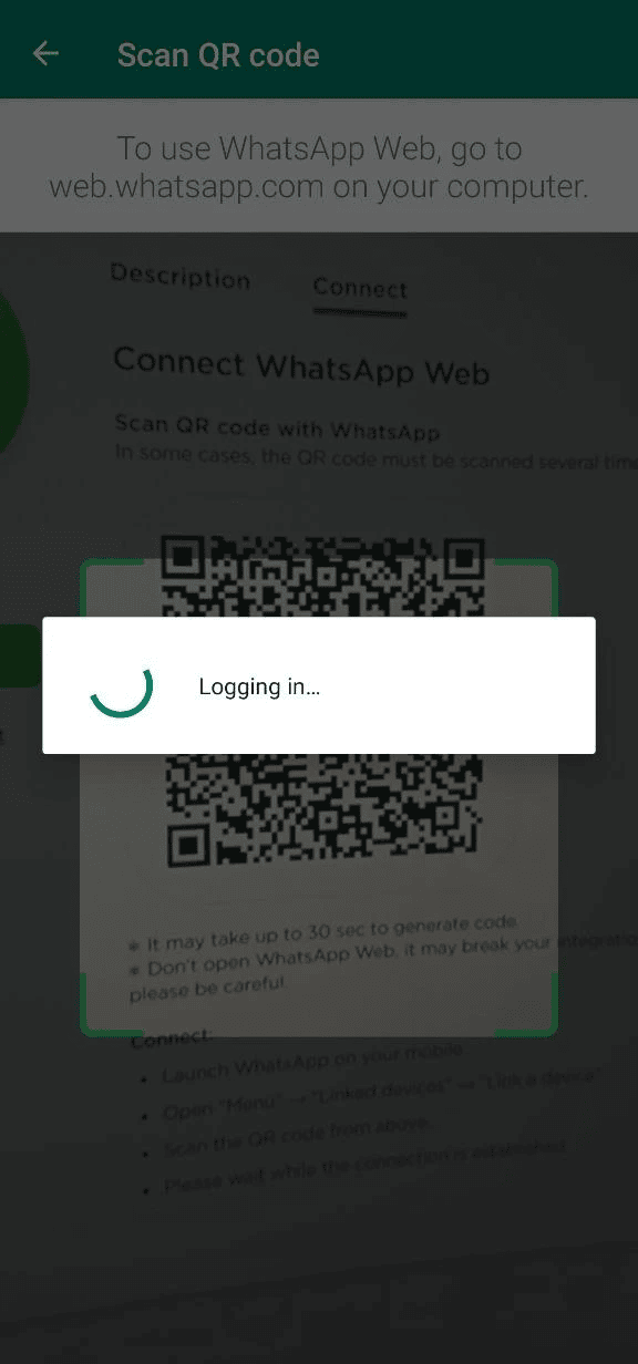 Escaneo de código QR de WhatsApp