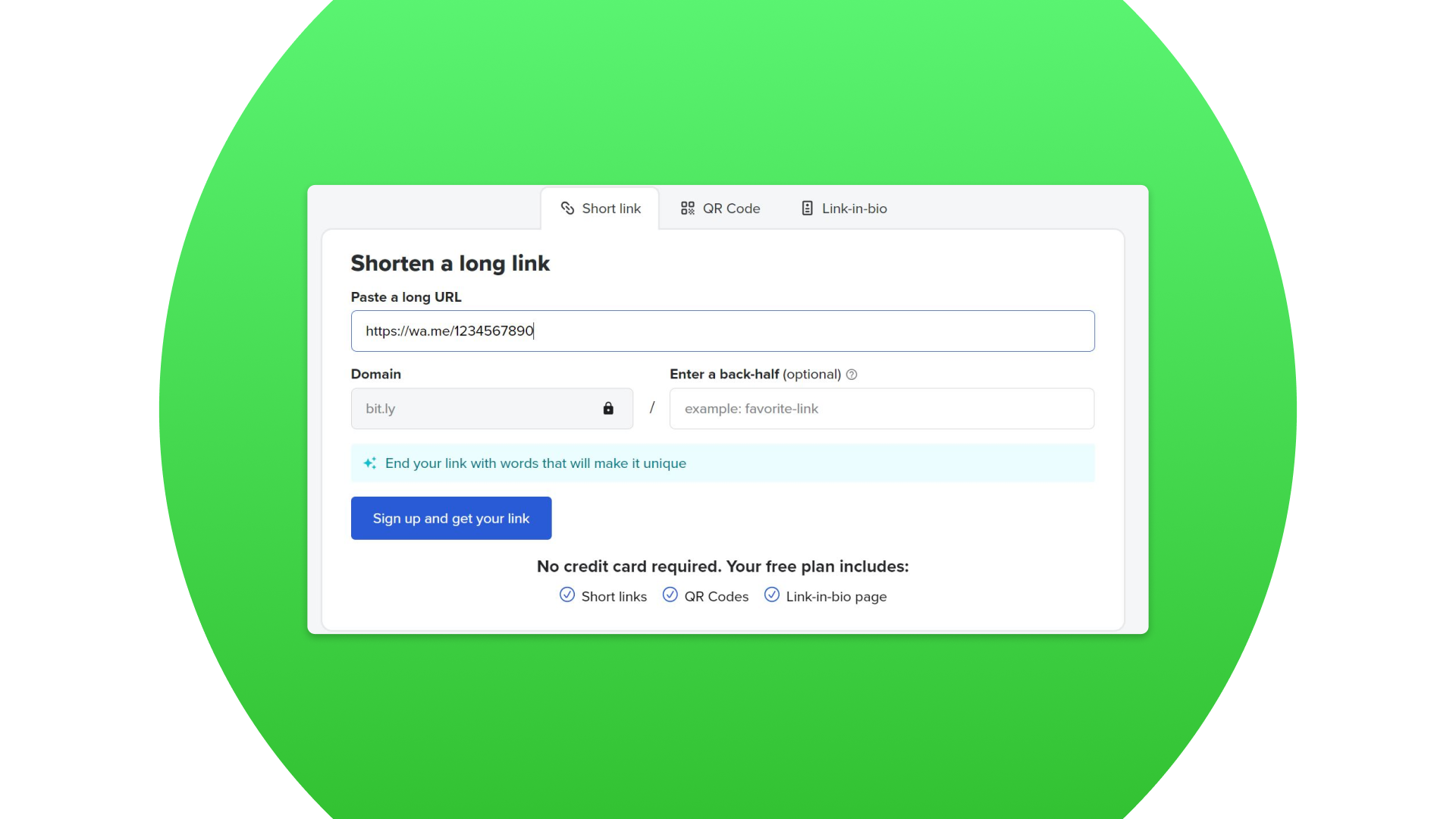 Create a short link using a special service