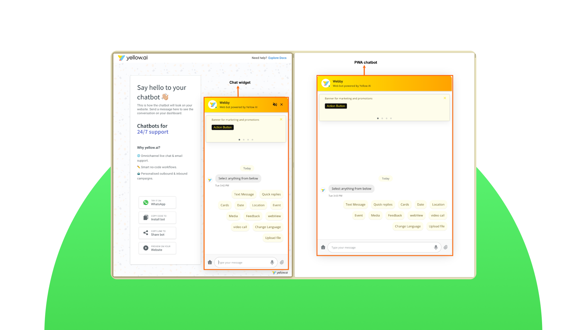 Yellow.ai chatbots support dynamic menus and voice interactions