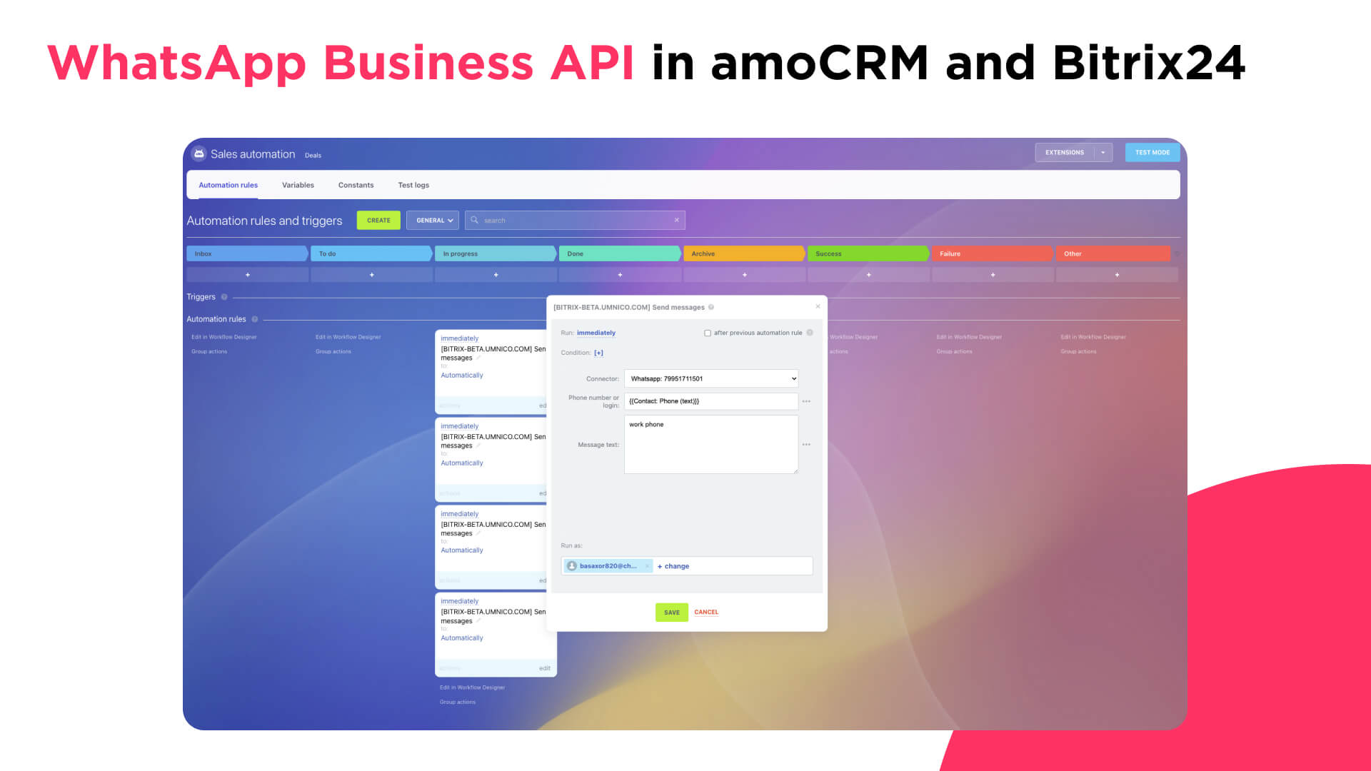 WhatsApp Business API support for amoCRM and Bitrix24