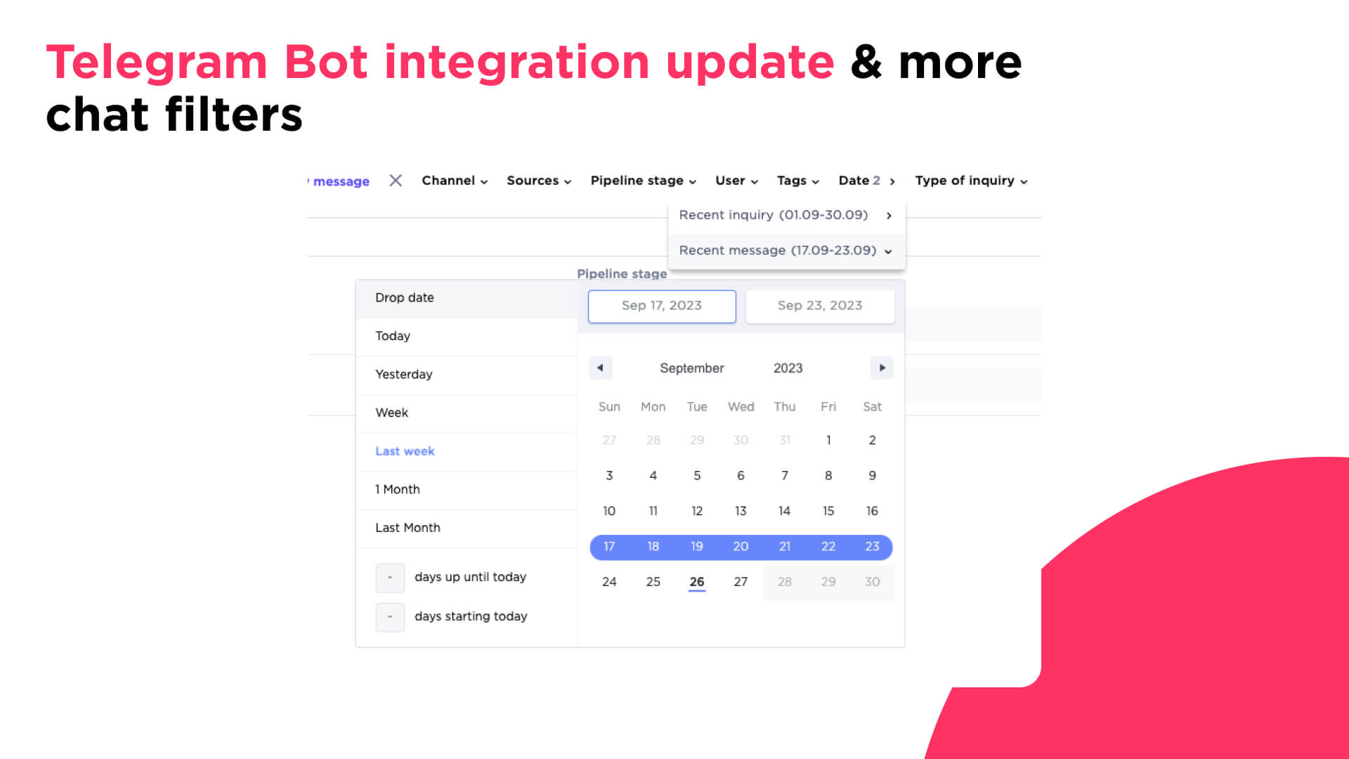 Telegram Bot integration update & more chat filters