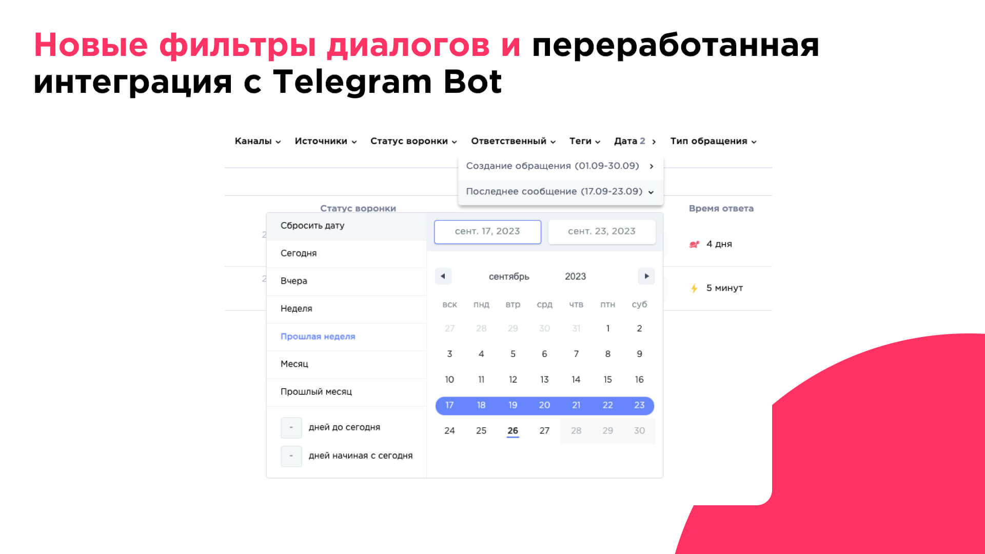 Telegram Bot integration update & more chat filters